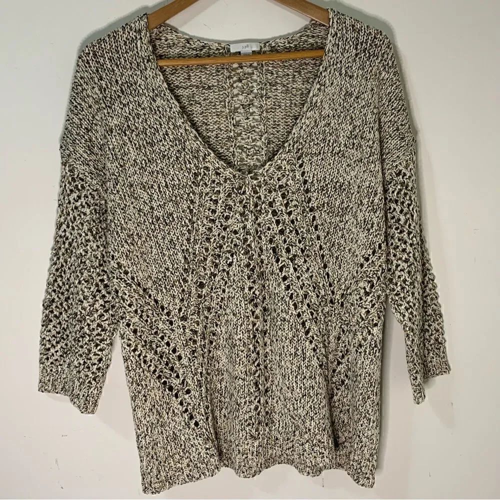J JILL V-NECK KNIT SWEATER BLK MULTI WOMEN'S PETITE SIZE MP